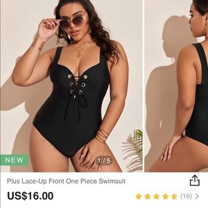 Black one piece lace up bathing suit